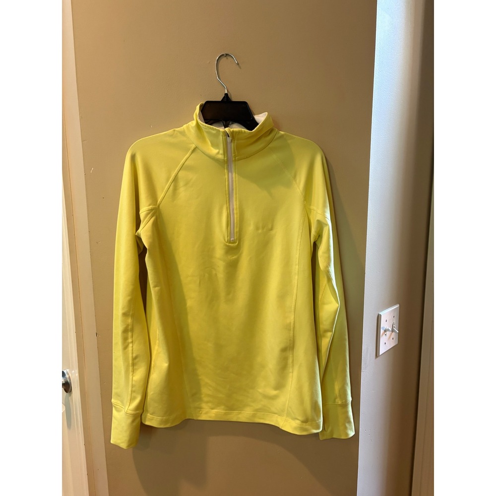 Tek Gear DryTek Womens Quarter Zip Pullover Neon Yellow Thumbhole Active Top M